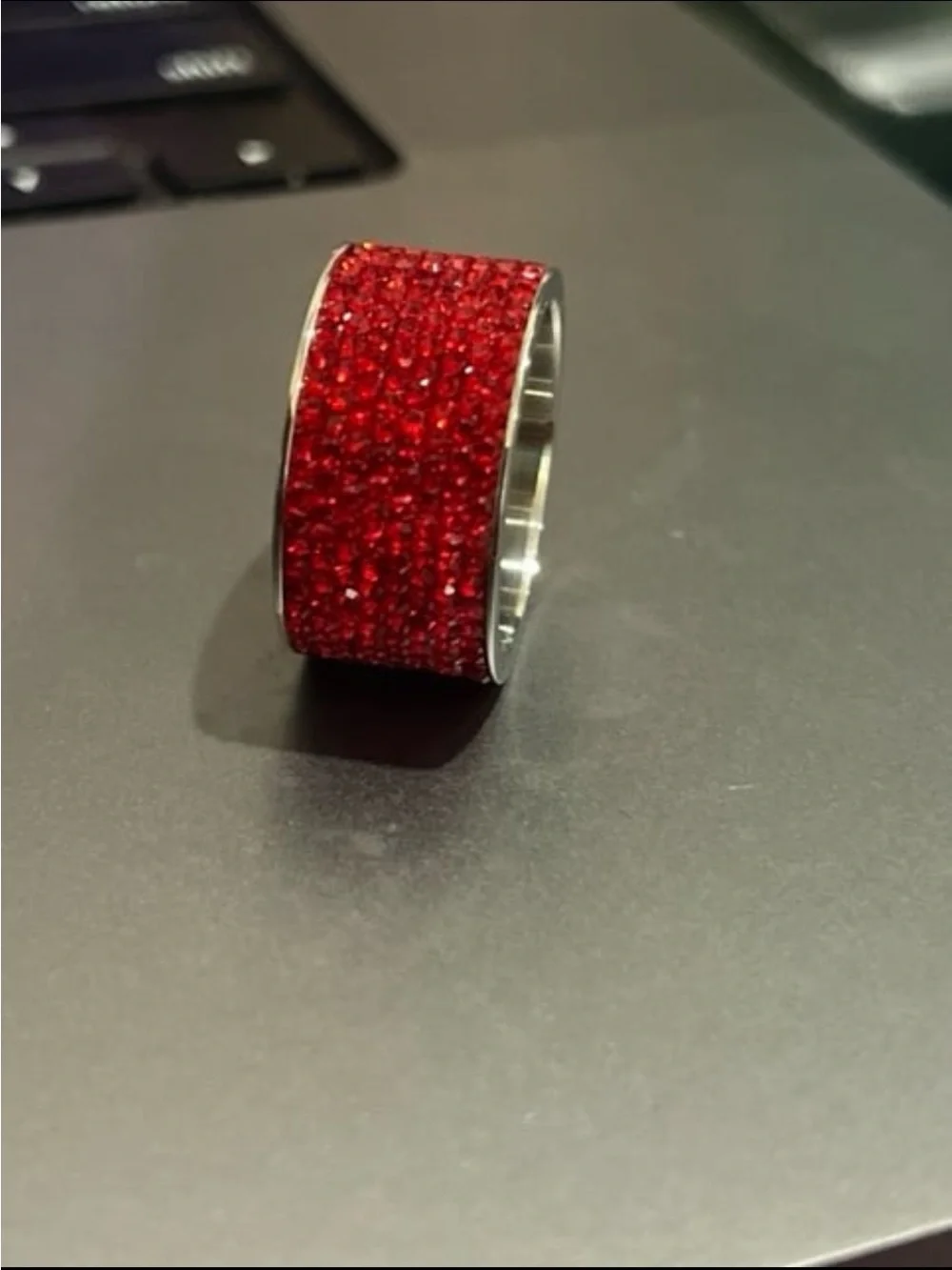 Red Swarovski elements size 9 stainless steel band with rhodium finish #522